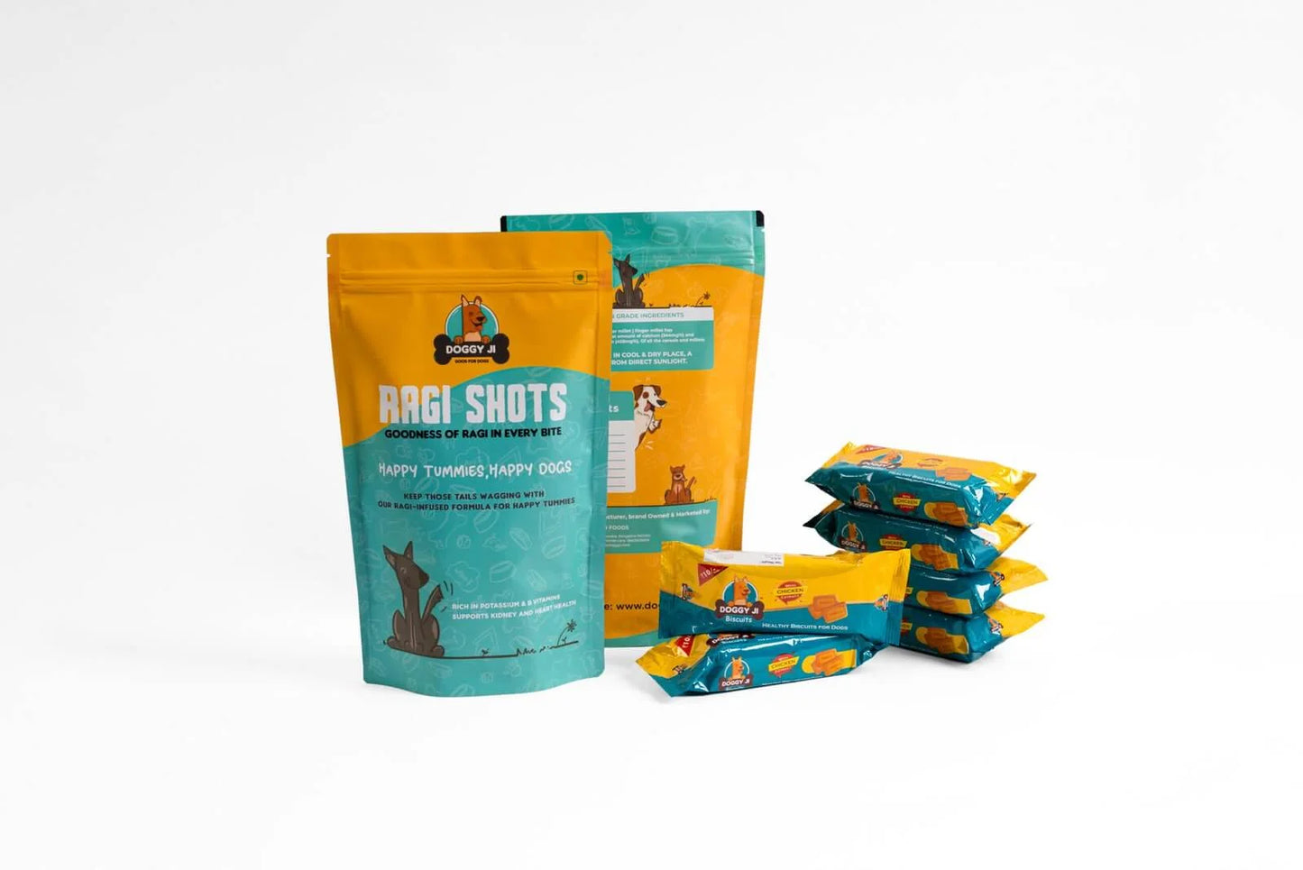 Doggy Ji Pawsome Duo : Doggy Ji Biscuits (with Chicken Extracts) – 24 Packets + Ragi Shots – 2 Pouchs