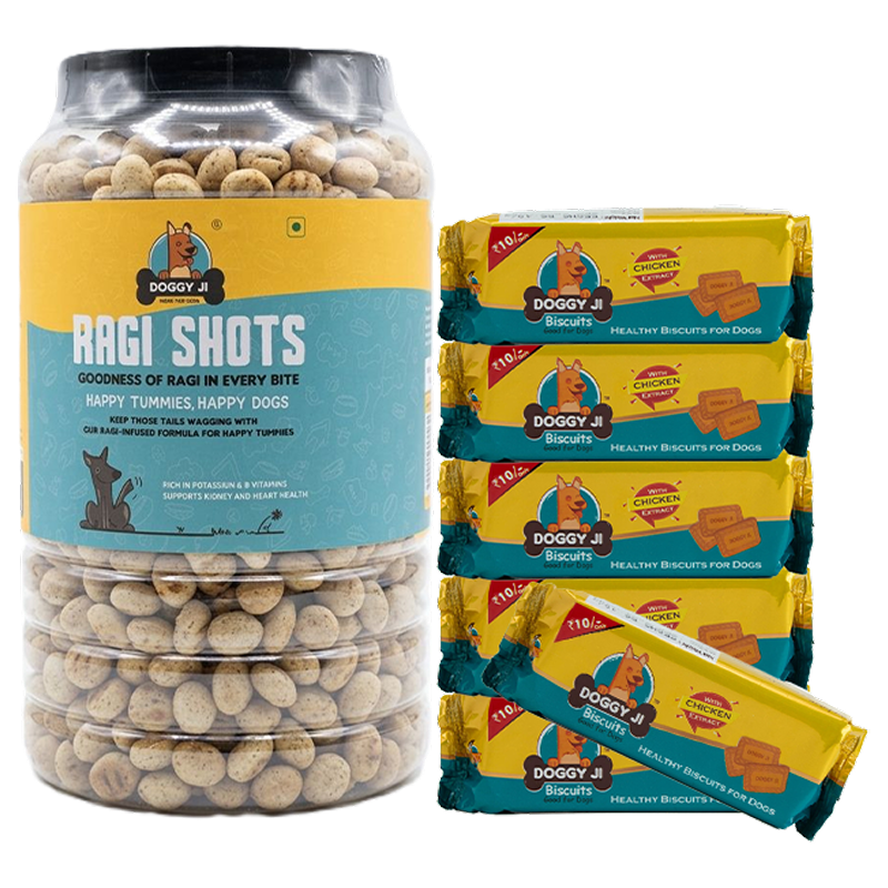 Doggy Ji Combo : Doggy Ji Biscuits (with Chicken Extracts) – 30 Packets + Ragi Shots – 1 Pouch